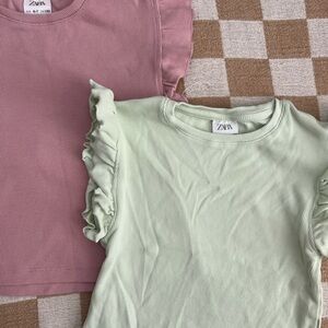 Zara Kids Short Sleeve Tees - Soft Pink and Light Green